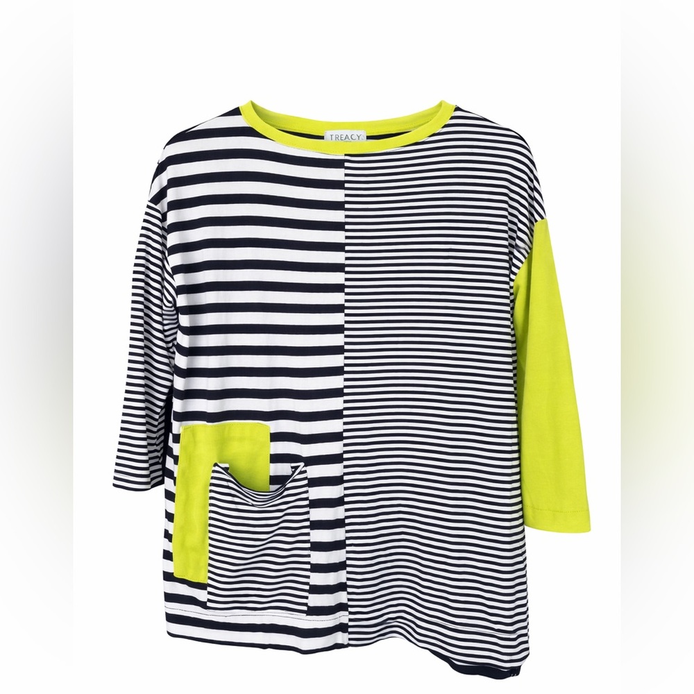 Black and Lime Striped Women's Top
